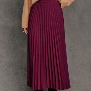 Sezane Dune Pleated Midi Skirt Burgundy Size 40 (US 8)